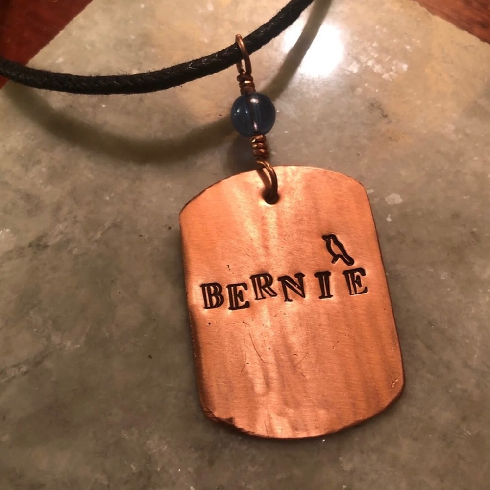Bernie Sanders Handcrafted Copper dogtag necklace!